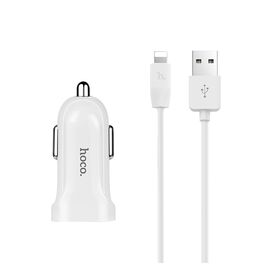  Автомобильное зарядное устройство 1USB 1.5A с кабелем Apple 8 pin Hoco Z2 (White) 
