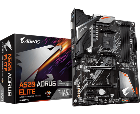  MB sAM4 Gigabyte A520 AORUS ELITE, AMD A520, 4xDDR4-3200, DVI-D+HDMI, 2xPCI-Ex16, 3xPCI-Ex1, 4xSATA3(RAID 0/1/10), 1xM.2, 8 Ch Audio, GLan, (4+4)xUSB2.0, (4+2)xUSB3.2, 1xPS/2, ATX, RTL (8) 