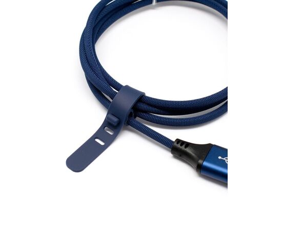 Кабель в оплётке со стяжкой USB - Type-C, Синий 