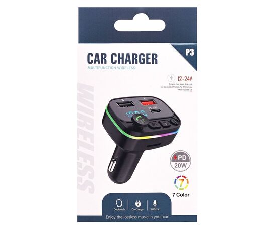  Автомобильный FM-трансмиттер - P3 PD 2USB/Type-C (black) (212249) 