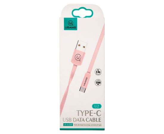  Дата-Кабель USAMS-U2 USB - Type-C, плоский, розовый (SJ200TC05) 
