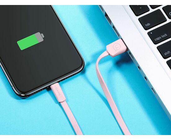  Дата-Кабель USAMS-U2 USB - Type-C, плоский, розовый (SJ200TC05) 