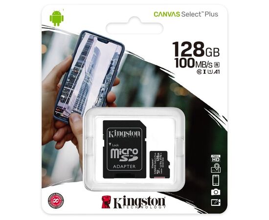  Карта памяти Kingston SDCS2/128GB microSD 128GB microSDXC Class 10 UHS-I U1 Canvas Select Plus (SD адаптер) 