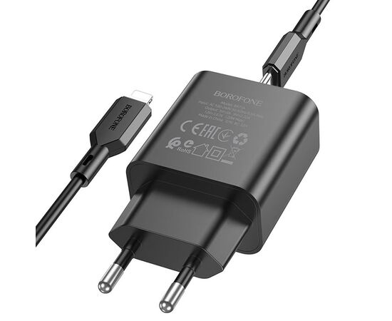  Адаптер Сетевой с кабелем Borofone BA71A Power single port PD20W+QA3.0 Type-C+iP (black) (213514) 