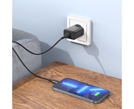  Адаптер Сетевой с кабелем Borofone BA71A Power single port PD20W+QA3.0 Type-C+iP (black) (213514) 