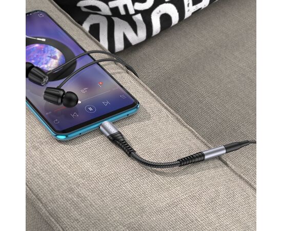  Переходник HOCO LS33, Type-C - Jack 3,5, серый металлик 