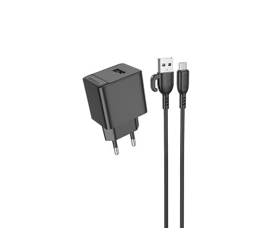  Адаптер Сетевой с кабелем Borofone BAS11A Erudite USB 2,1A/10,5W (USB/Micro USB) (black) (225093) 