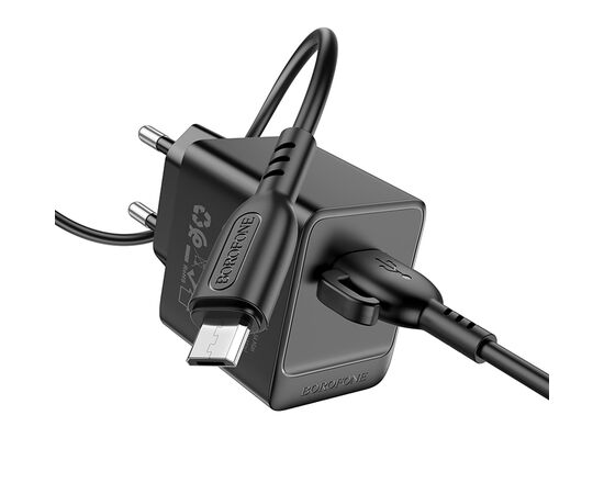  Адаптер Сетевой с кабелем Borofone BAS11A Erudite USB 2,1A/10,5W (USB/Micro USB) (black) (225093) 