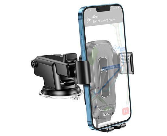  Автомобильный держатель HOCO HW3 Wise automatic, зажимной с беспроводной зарядкой, 15W, на приборная панель/лобовое стекло, черный 