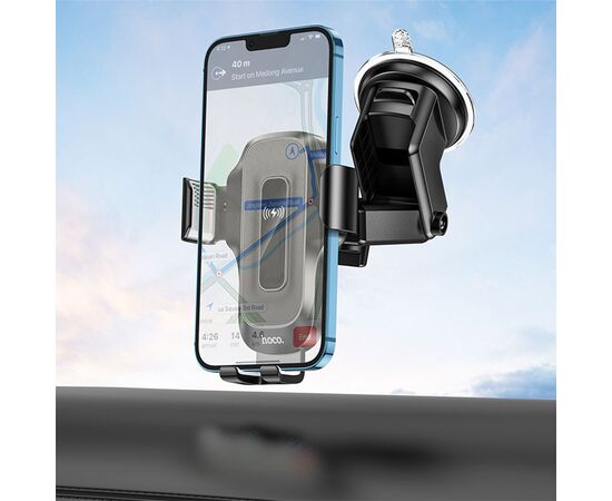  Автомобильный держатель HOCO HW3 Wise automatic, зажимной с беспроводной зарядкой, 15W, на приборная панель/лобовое стекло, черный 