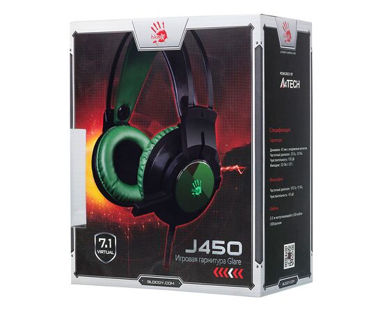  Наушники игровые с микрофоном A4TECH Bloody J450, 1.8м мониторы (черно-зеленый) 