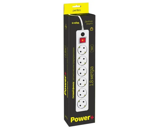  Сетевой фильтр Perfeo "POWER+", 1,8м, 6 розеток, серый (PF-PP-6/1,8-G) 