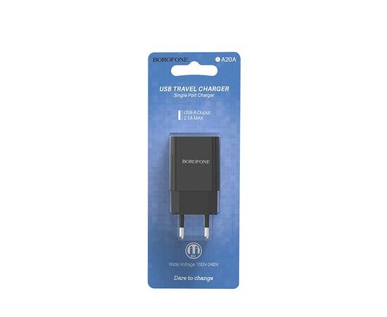  Адаптер Сетевой Borofone BA20A Sharp 1USB/5V/2.1A (black) 
