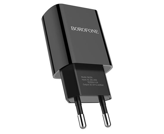  Адаптер Сетевой Borofone BA20A Sharp 1USB/5V/2.1A (black) 