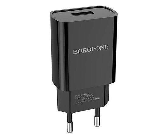  Адаптер Сетевой Borofone BA20A Sharp 1USB/5V/2.1A (black) 