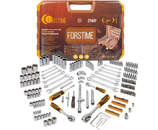  Набор инструментов FORSTIME FT-38841(52552) 216пр. 1/4''3/8''1/2''(6гр.)(4-32мм) 
