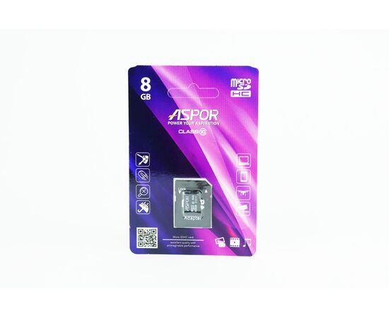  Карта памяти Aspor microSDHC 8GB Class10 UHS-I + adapter нс 