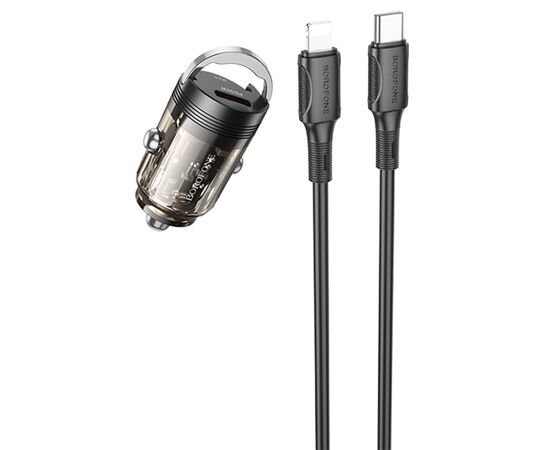  Автомобильное зарядное устройство BOROFONE BZ29A Talented, 1xUSB + 1xUSB-C с Кабелем Type-C - Lightning, 3A, 36W, черный 