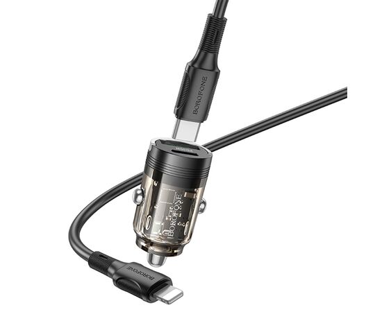  Автомобильное зарядное устройство BOROFONE BZ29A Talented, 1xUSB + 1xUSB-C с Кабелем Type-C - Lightning, 3A, 36W, черный 