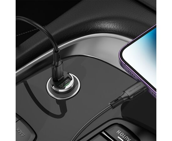  Автомобильное зарядное устройство BOROFONE BZ29A Talented, 1xUSB + 1xUSB-C с Кабелем Type-C - Lightning, 3A, 36W, черный 