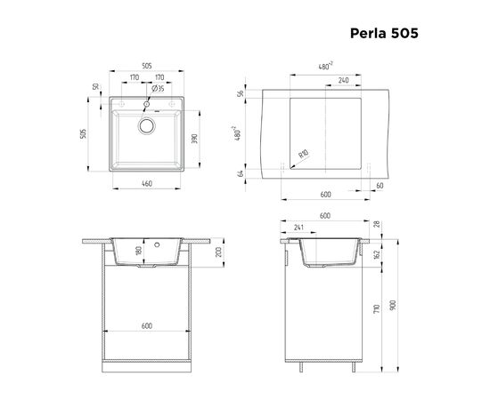  Кухонная мойка MAUNFELD Perla 505 MFQS-505DGR темно-серый 
