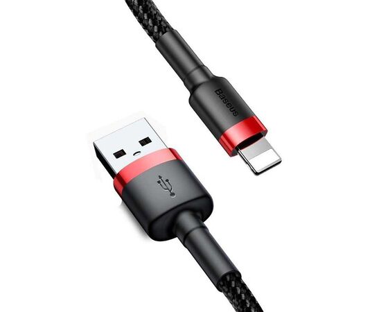  Кабель USB - Lightning Baseus cafule Cable 1.5A 2m, нейлон, CALKLF-C19 (Red + Black) 