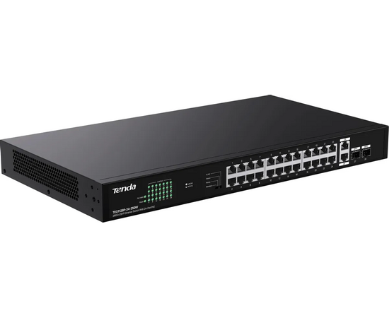  Коммутатор Tenda TEG1128P-24-250W неуправляемый PoE, 26x1 Гбит/с, PoE 24х30 Вт (до 230Вт), SFP 2х1 Гбит/с 