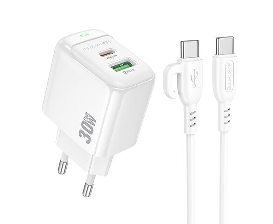  Адаптер Сетевой с кабелем Borofone BAS45A Potential USB/Type-C 3A/30W (Type-C/Type-C) (white(235114) 