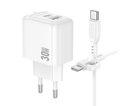  Адаптер Сетевой с кабелем Borofone BAS45A Potential USB/Type-C 3A/30W (Type-C/Type-C) (white(235114) 
