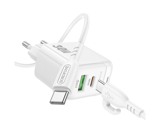  Адаптер Сетевой с кабелем Borofone BAS45A Potential USB/Type-C 3A/30W (Type-C/Type-C) (white(235114) 