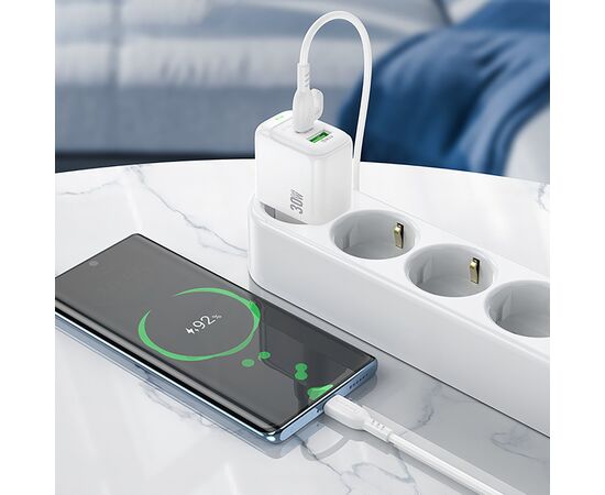  Адаптер Сетевой с кабелем Borofone BAS45A Potential USB/Type-C 3A/30W (Type-C/Type-C) (white(235114) 