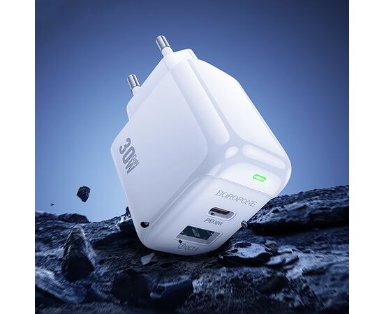  Адаптер Сетевой с кабелем Borofone BAS45A Potential USB/Type-C 3A/30W (Type-C/Type-C) (white(235114) 