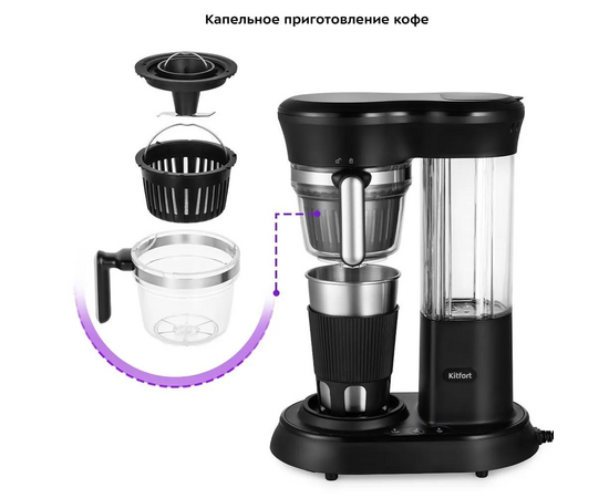  Кофемашина Kitfort КТ-7141 600Вт черный/нерж 